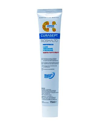 Curasept Biosmalto Dentifricio Junior Carie, Abrasione, Erosione (7- 12 anni) Tutti frutti – 75 ml