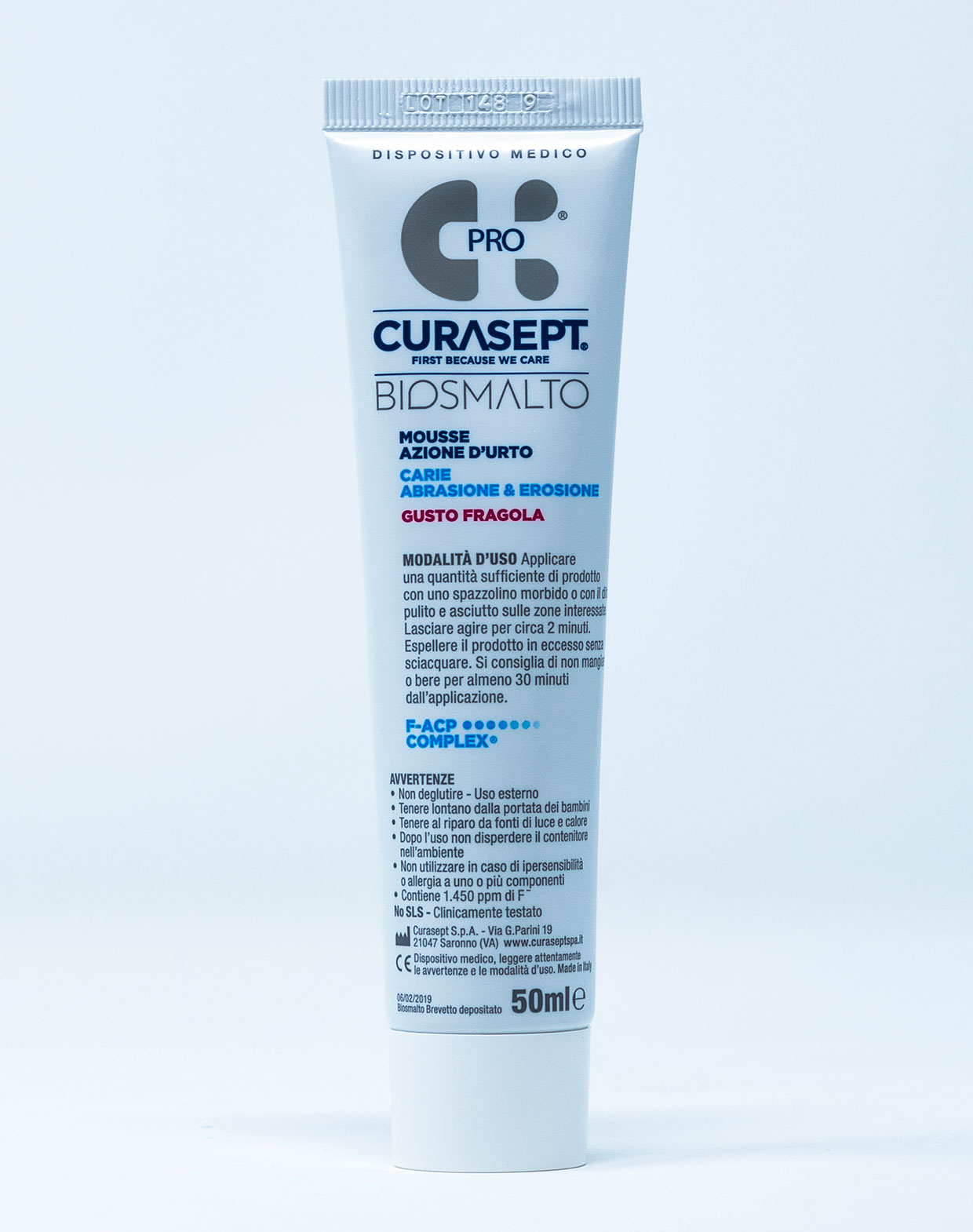 Curasept Biosmalto Mousse Azione d’Urto Carie, Abrasione, Erosione  Fragola – 50 ml