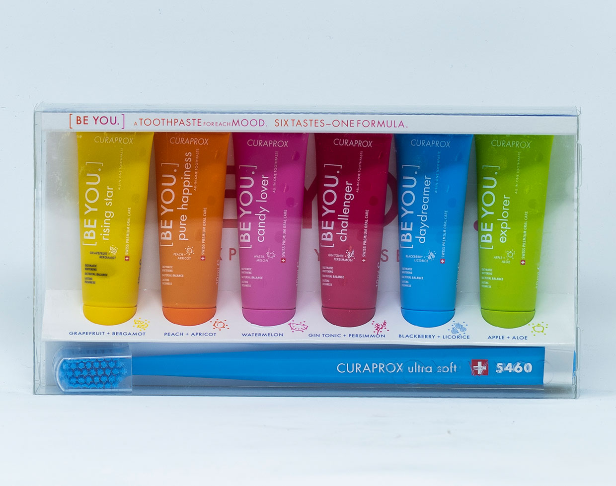 Curaprox Dentifricio [BeYou] Set di 6 Dentifrici da 10 ml + 1 Spazzolino Manuale