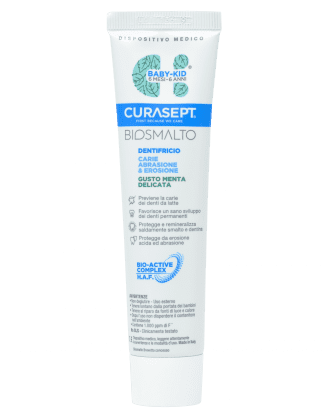 Curasept Biosmalto Dentifricio Baby – Kids Carie, Abrasione, Erosione (6 mesi – 6 anni) Gusto Menta – 50 ml