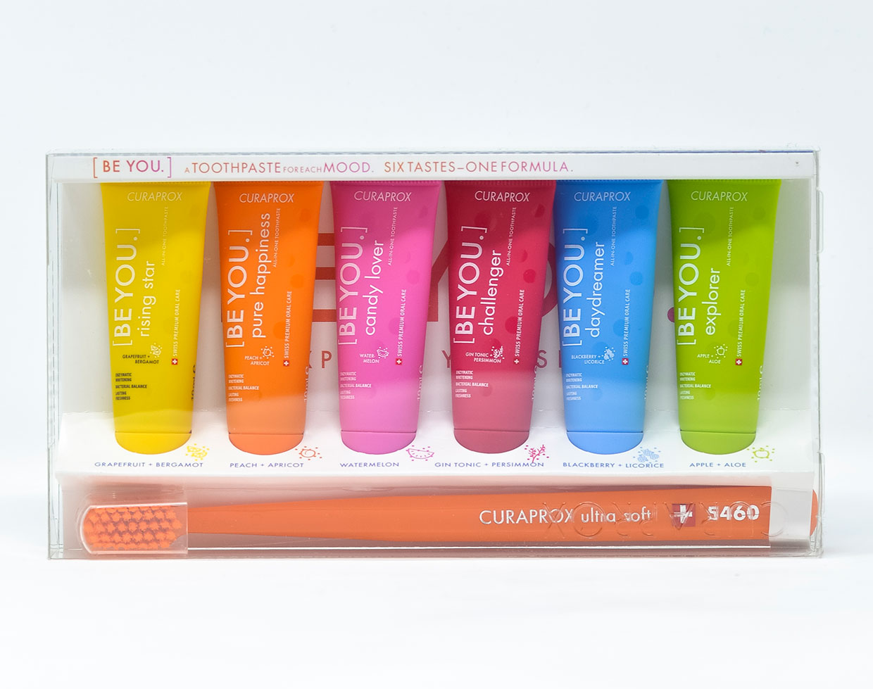 Curaprox Dentifricio [BeYou] Set di 6 Dentifrici da 10 ml + 1 Spazzolino Manuale