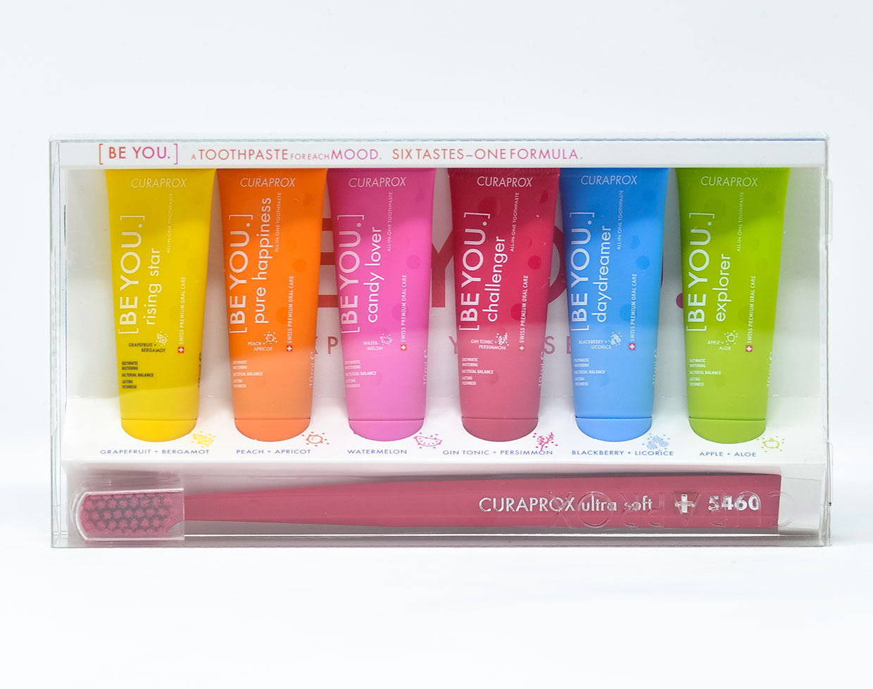 Curaprox Dentifricio [BeYou] Set di 6 Dentifrici da 10 ml + 1 Spazzolino Manuale