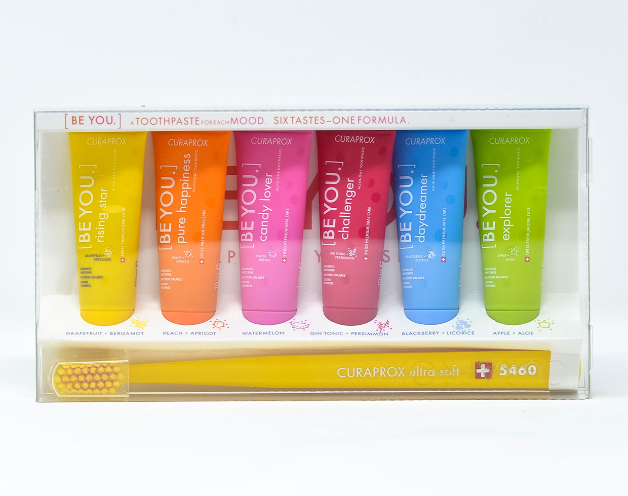 Curaprox Dentifricio [BeYou] Set di 6 Dentifrici da 10 ml + 1 Spazzolino Manuale