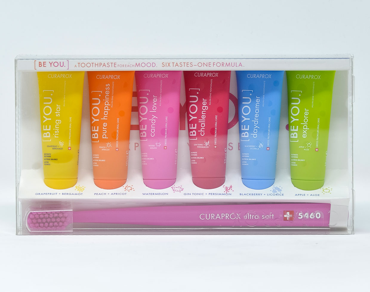 Curaprox Dentifricio [BeYou] Set di 6 Dentifrici da 10 ml + 1 Spazzolino Manuale