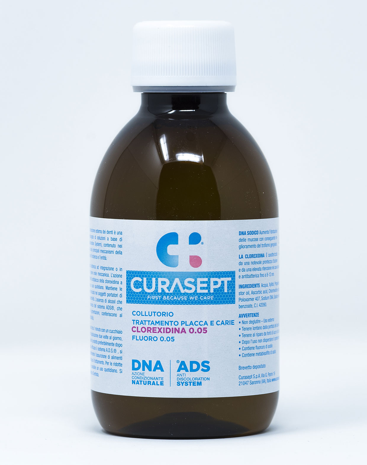 Curasept Collutorio ADS DNA Trattamento Carie e Placca - Clorexidina 0,05% e Fluoro 0,05% – 200 ml