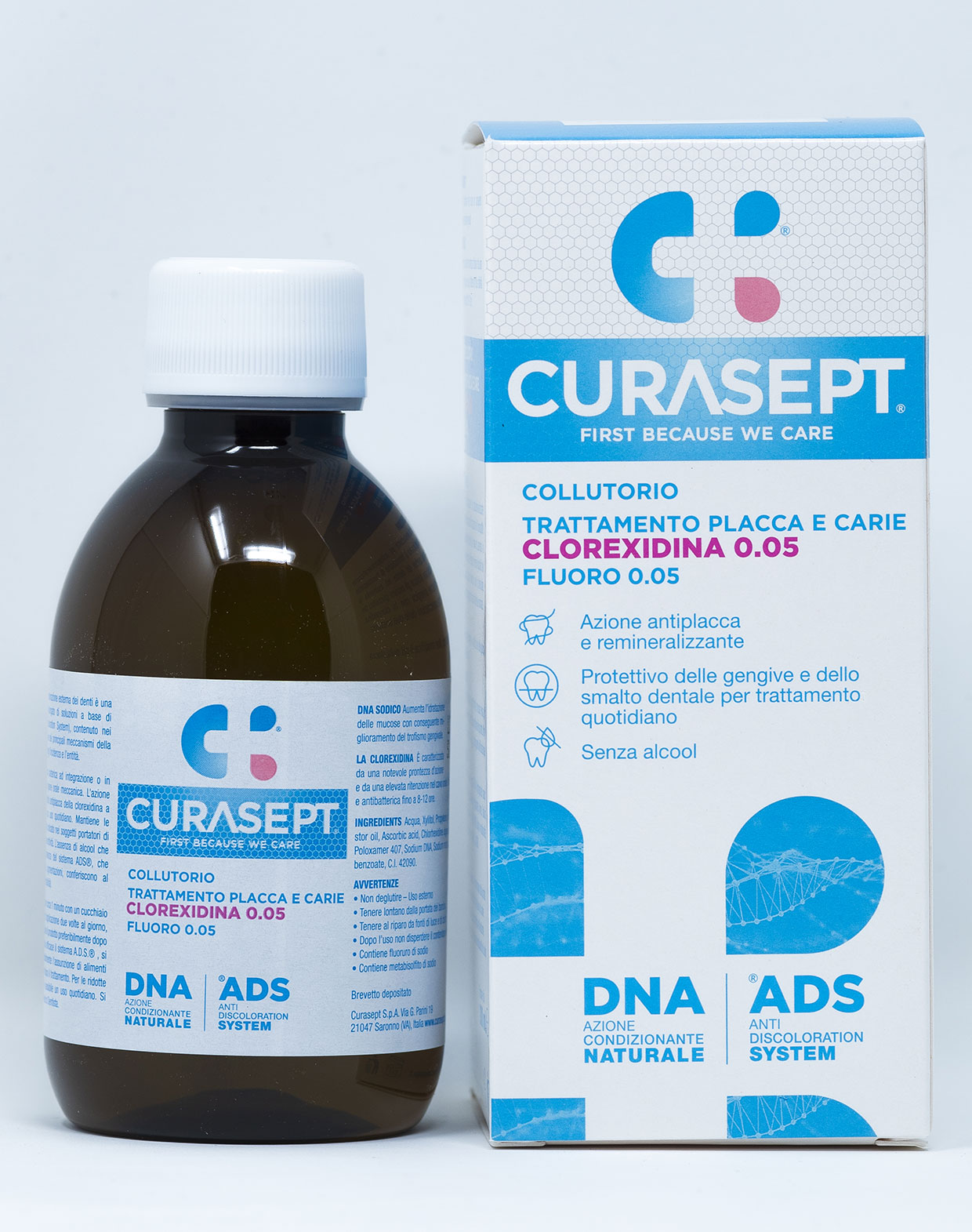 Curasept Collutorio ADS DNA Trattamento Carie e Placca - Clorexidina 0,05% e Fluoro 0,05% – 200 ml