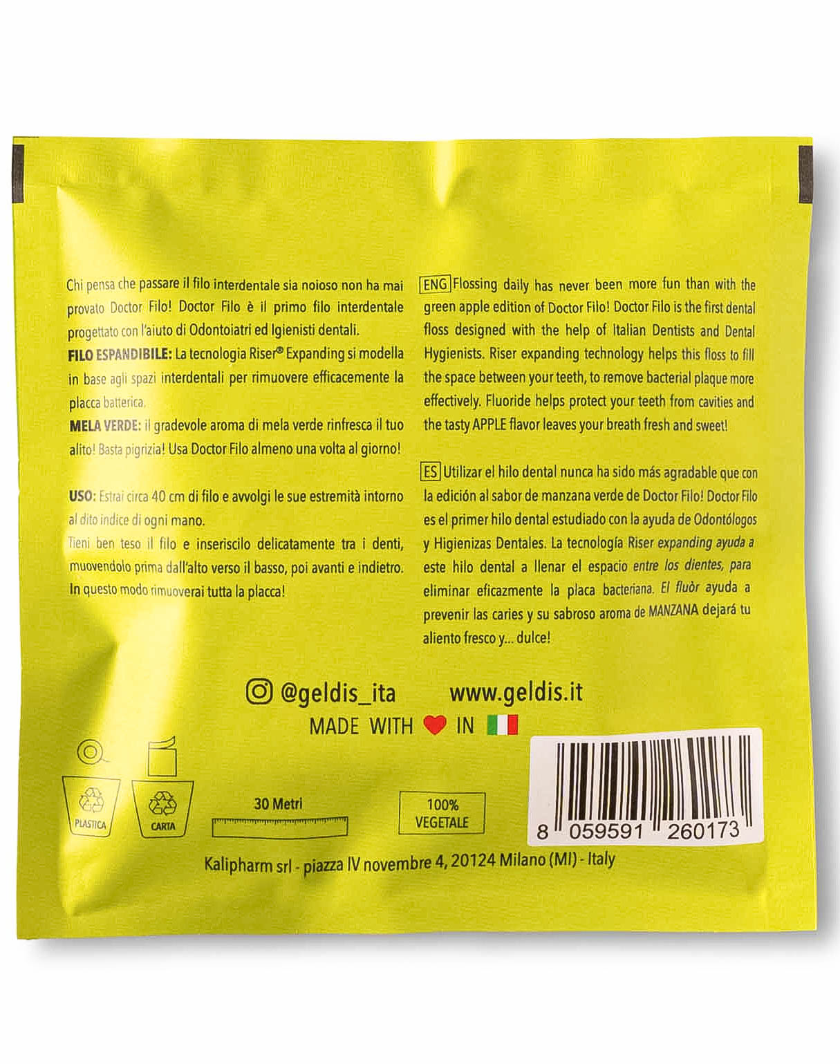 Geldis Doctor Filo Filo Interdentale Espandibile alla Mela Verde con Fluoro - 30 mt
