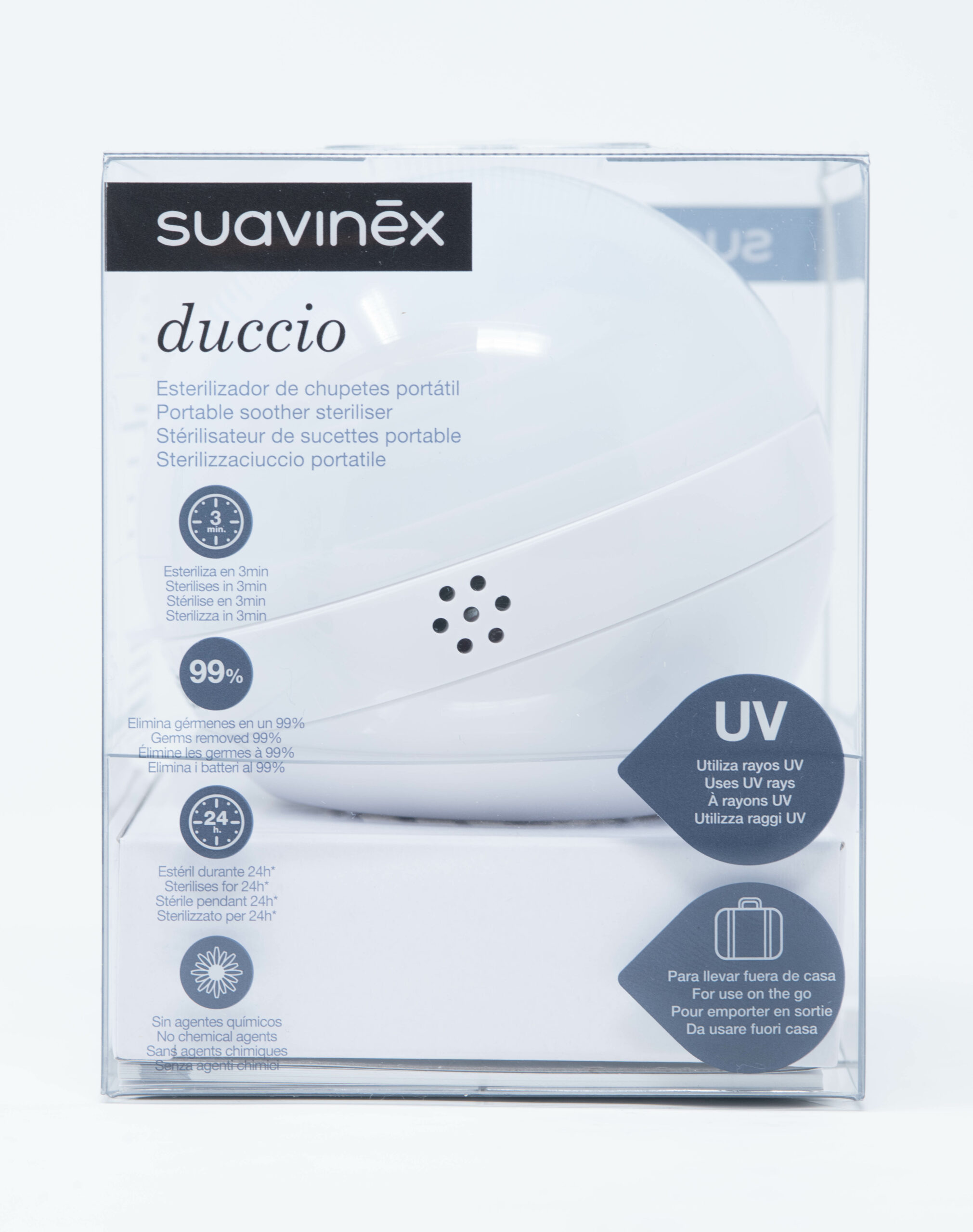 Duccio SterilizzaCiuccio Portatile Blue Denim di Suavinex