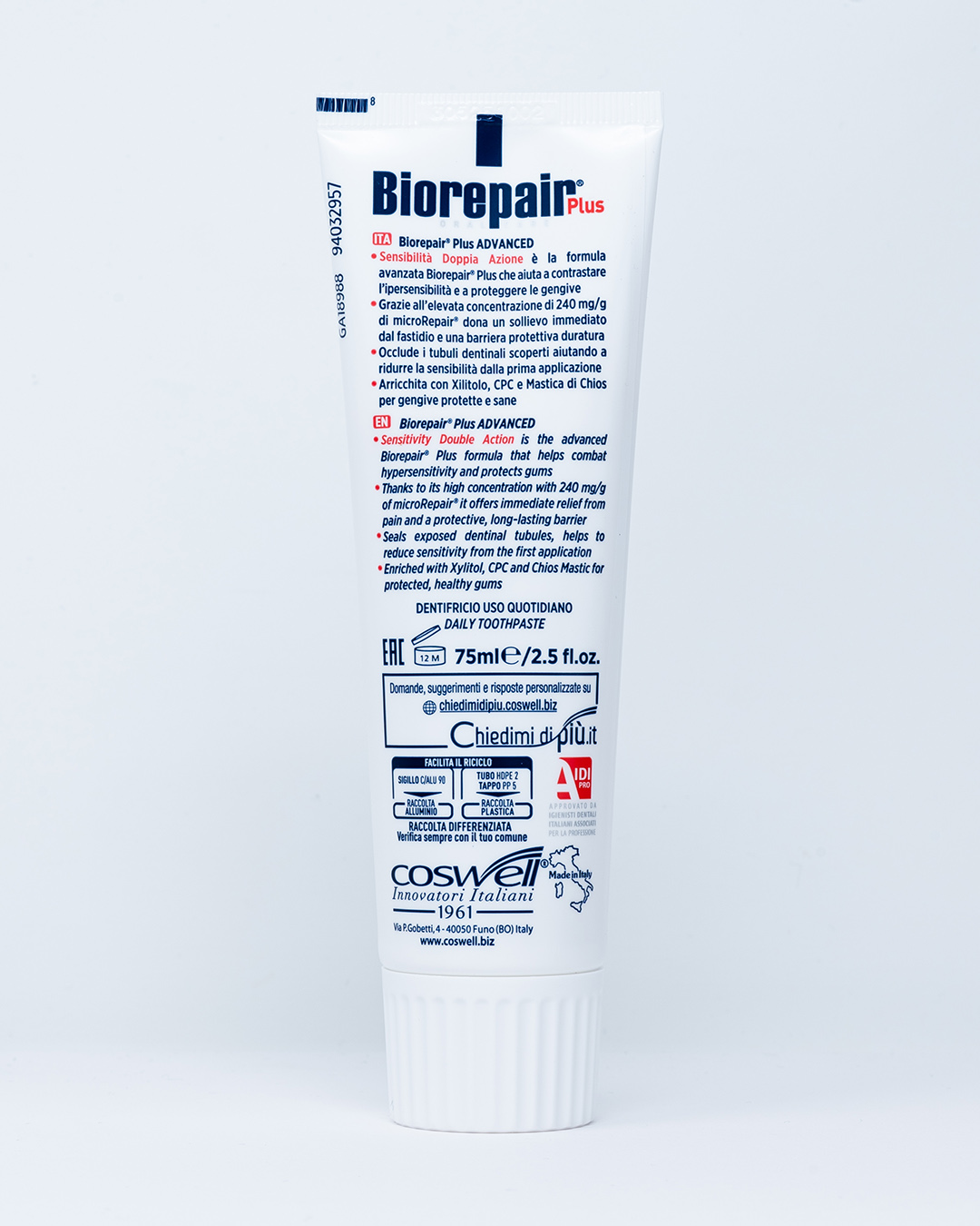 Biorepair Dentifricio Advanced Sensitive Doppia Azione Anti Sensibilità - 75 ml